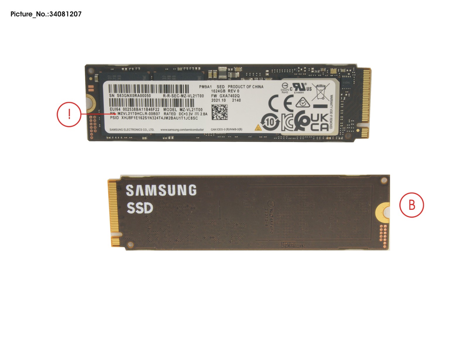 SSD PCIE M.2 PM9A1 G4 1TB(SED)