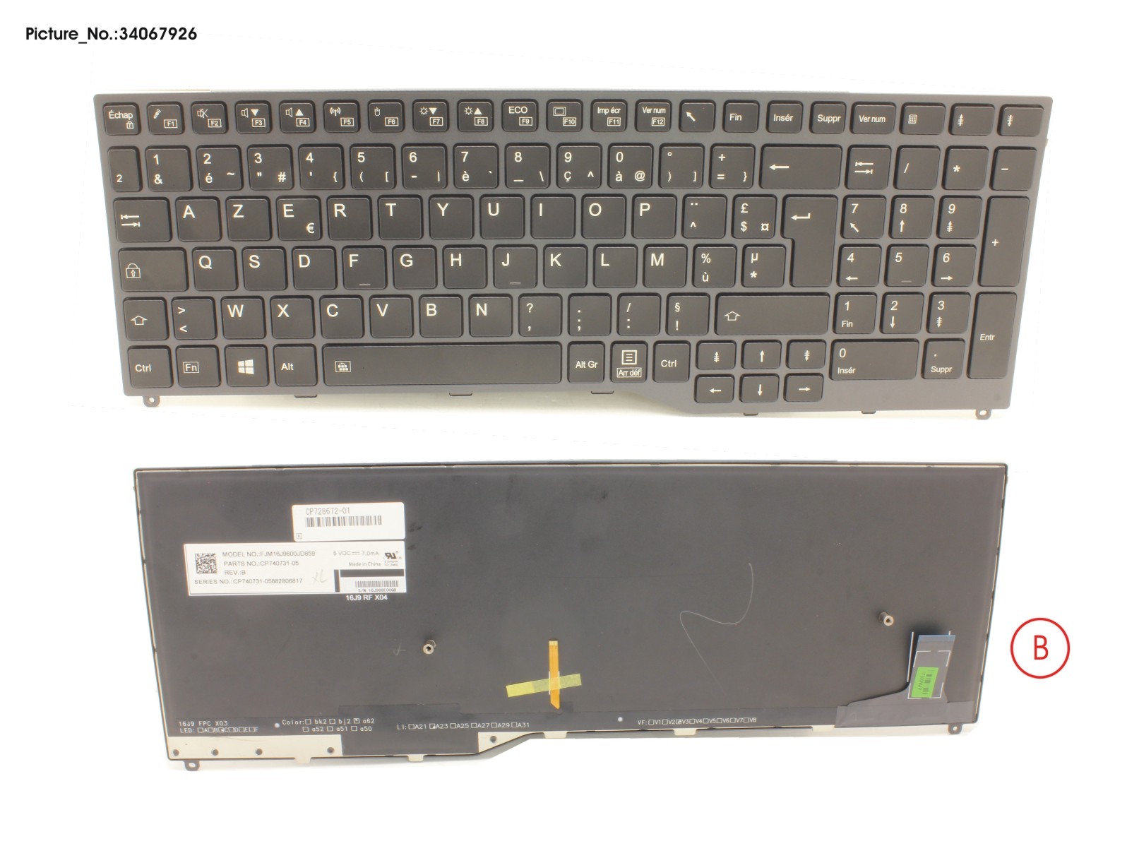 FUJITSU KEYBOARD 10KEY BLACK W/ BL FRANCE