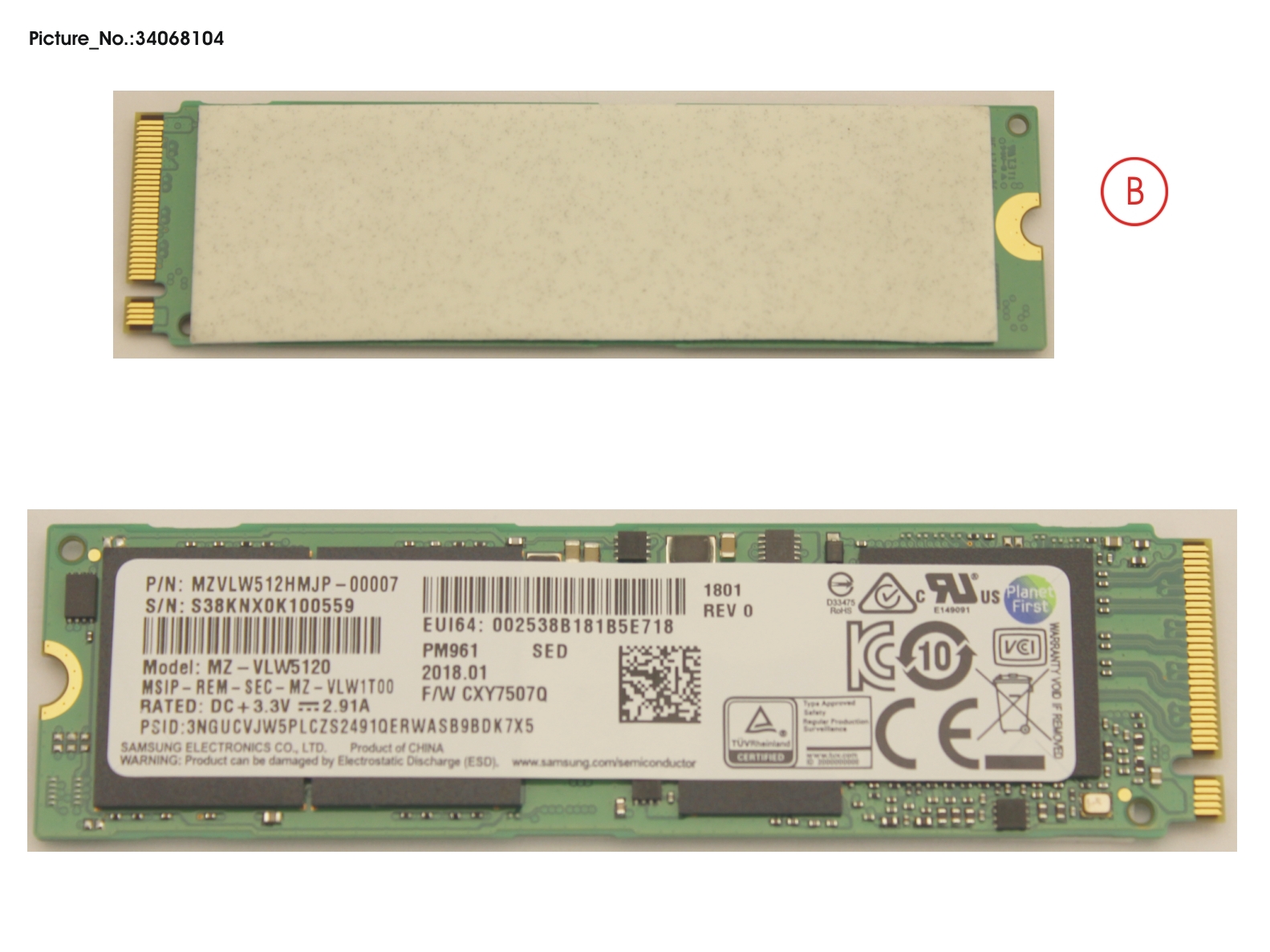 SSD PCIE M.2 2280 512GB(FDE)W/RUBBER