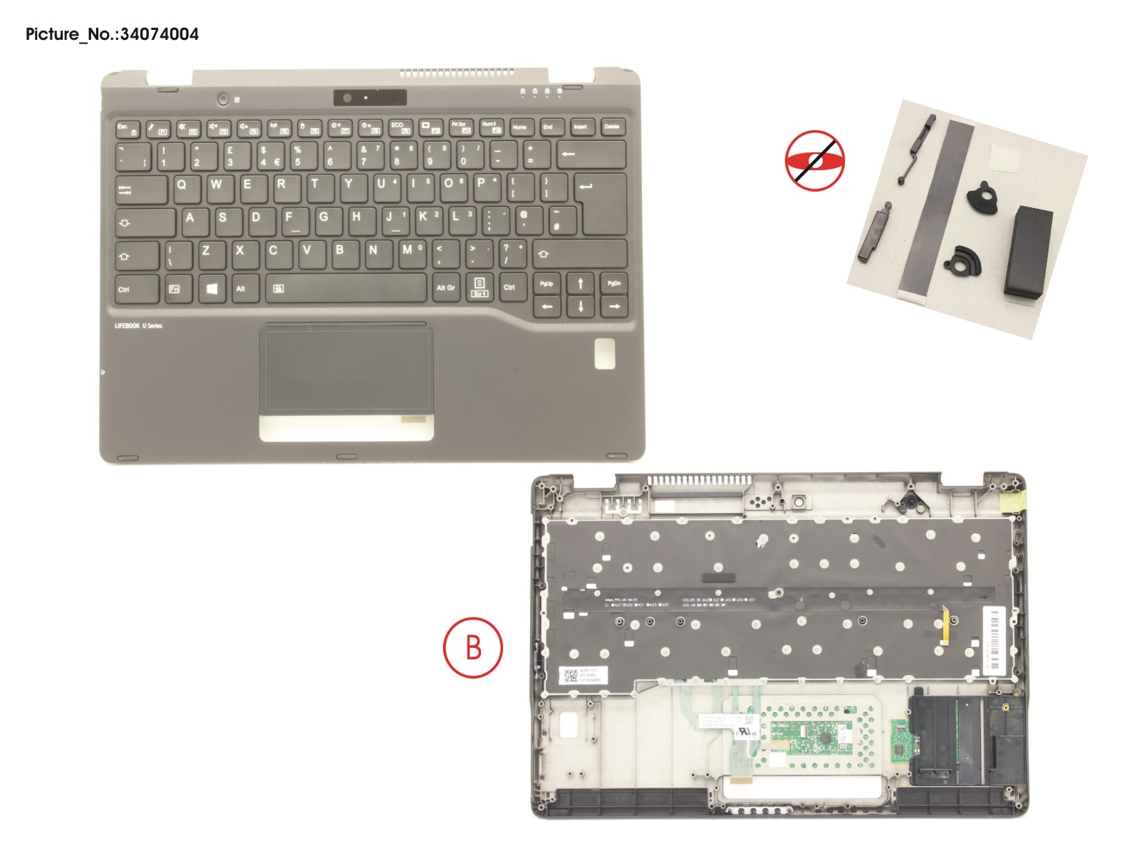 UPPER ASSY INCL. KEYB UK W/FP(TBT)