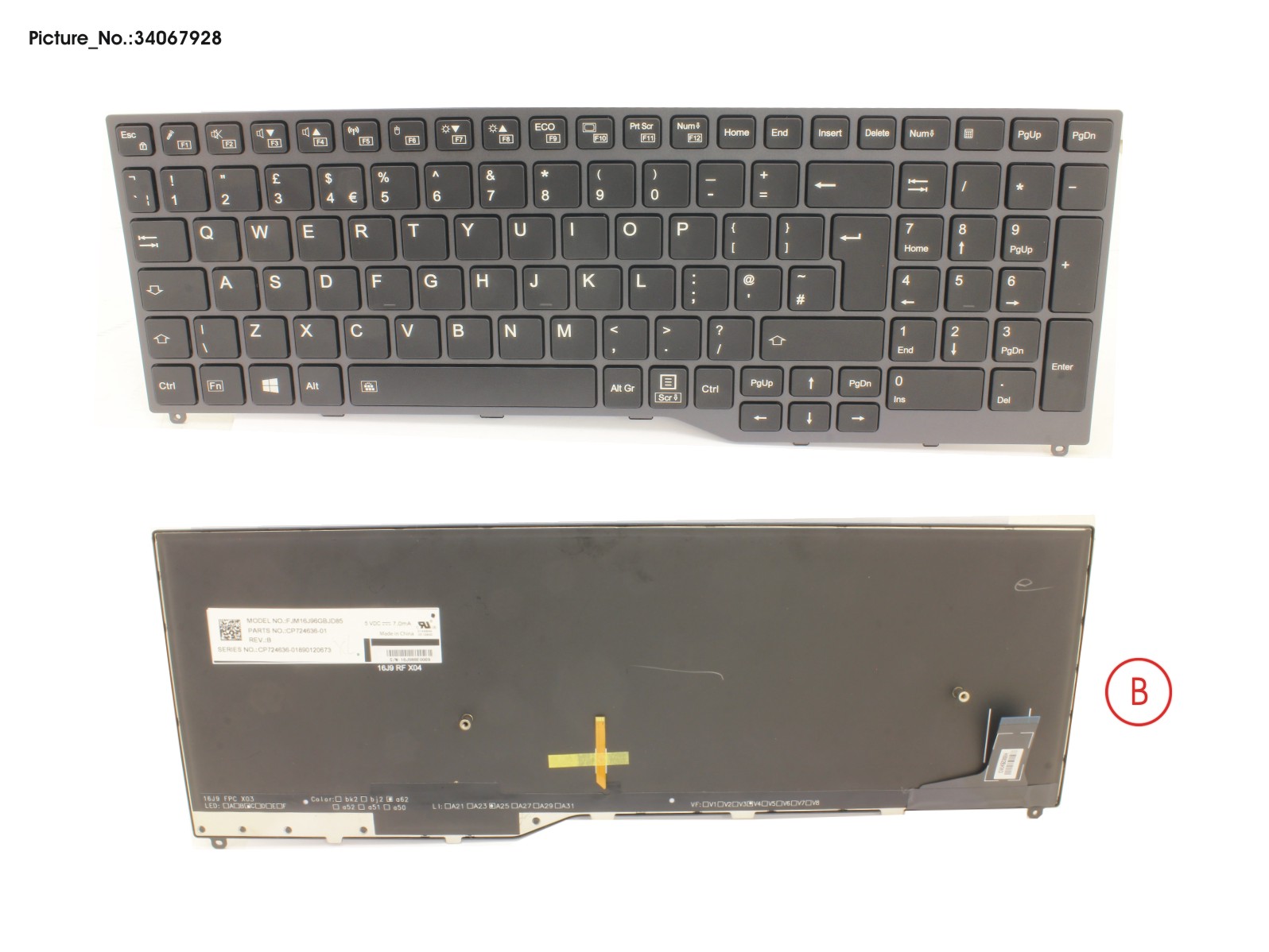 FUJITSU KEYBOARD 10KEY BLACK W/ BL UK