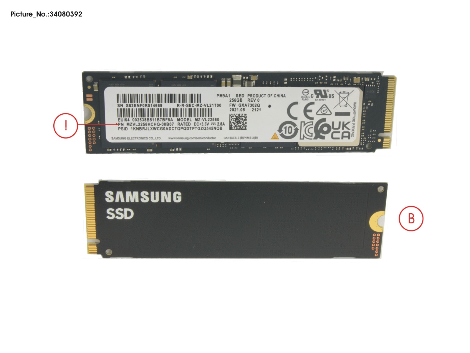 SSD PCIE M.2 2280 256GB PM9A1 (SED)