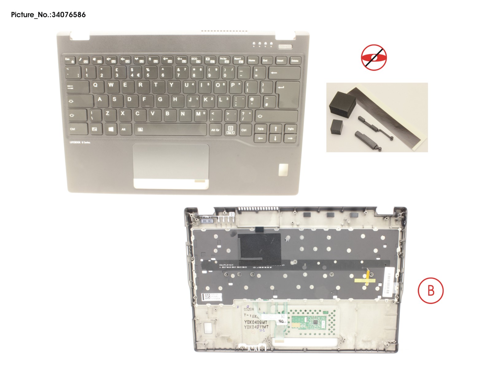 UPPER ASSY INCL. KEYB UK W/FP