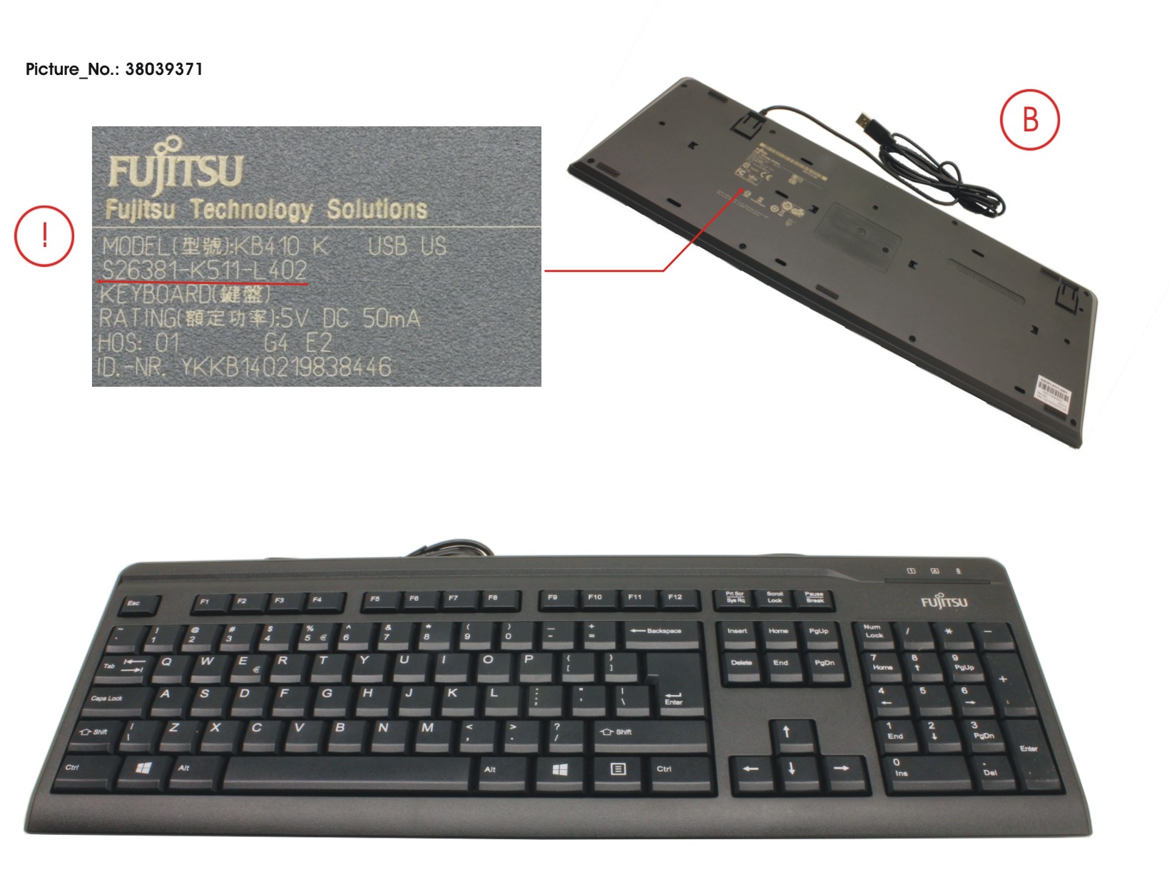 Fujitsu KB410 USB BLACK US