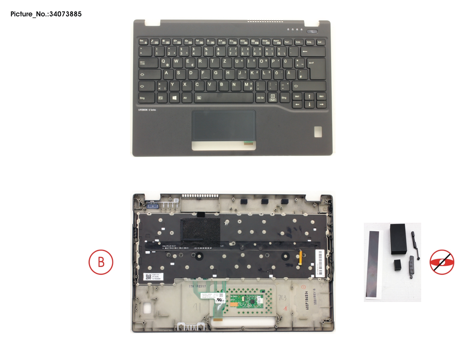 UPPER ASSY INCL. KEYB GERMAN W/FP(TBT)