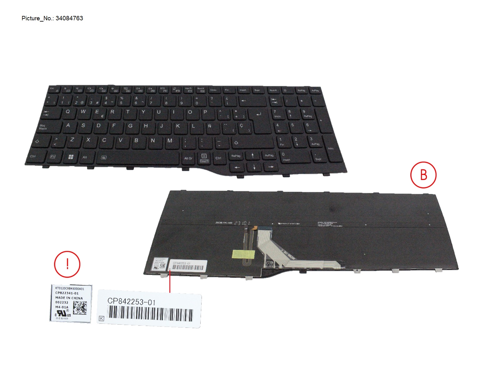 FUJITSU KEYBOARD BLACK W/ BL SPAIN (NEW_FN)