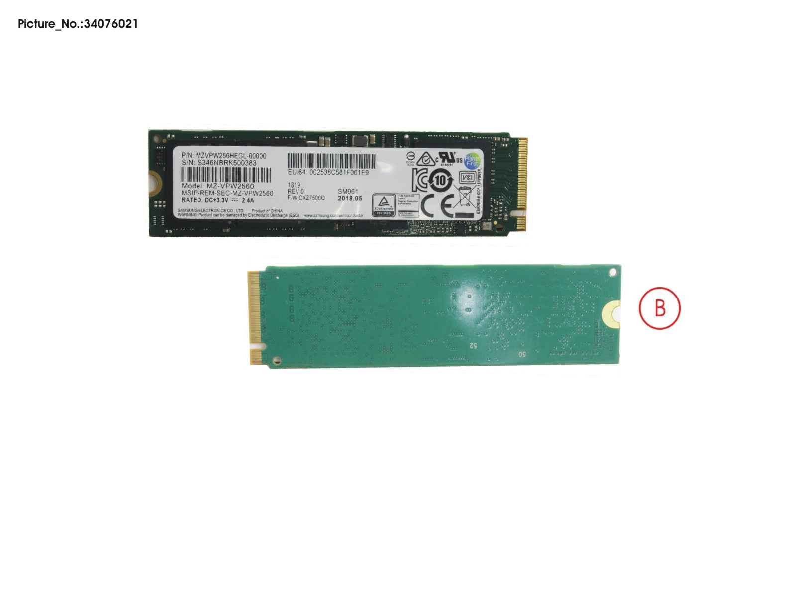 SSD PCIE M.2 2280 SM961 256GB(NON-SED)