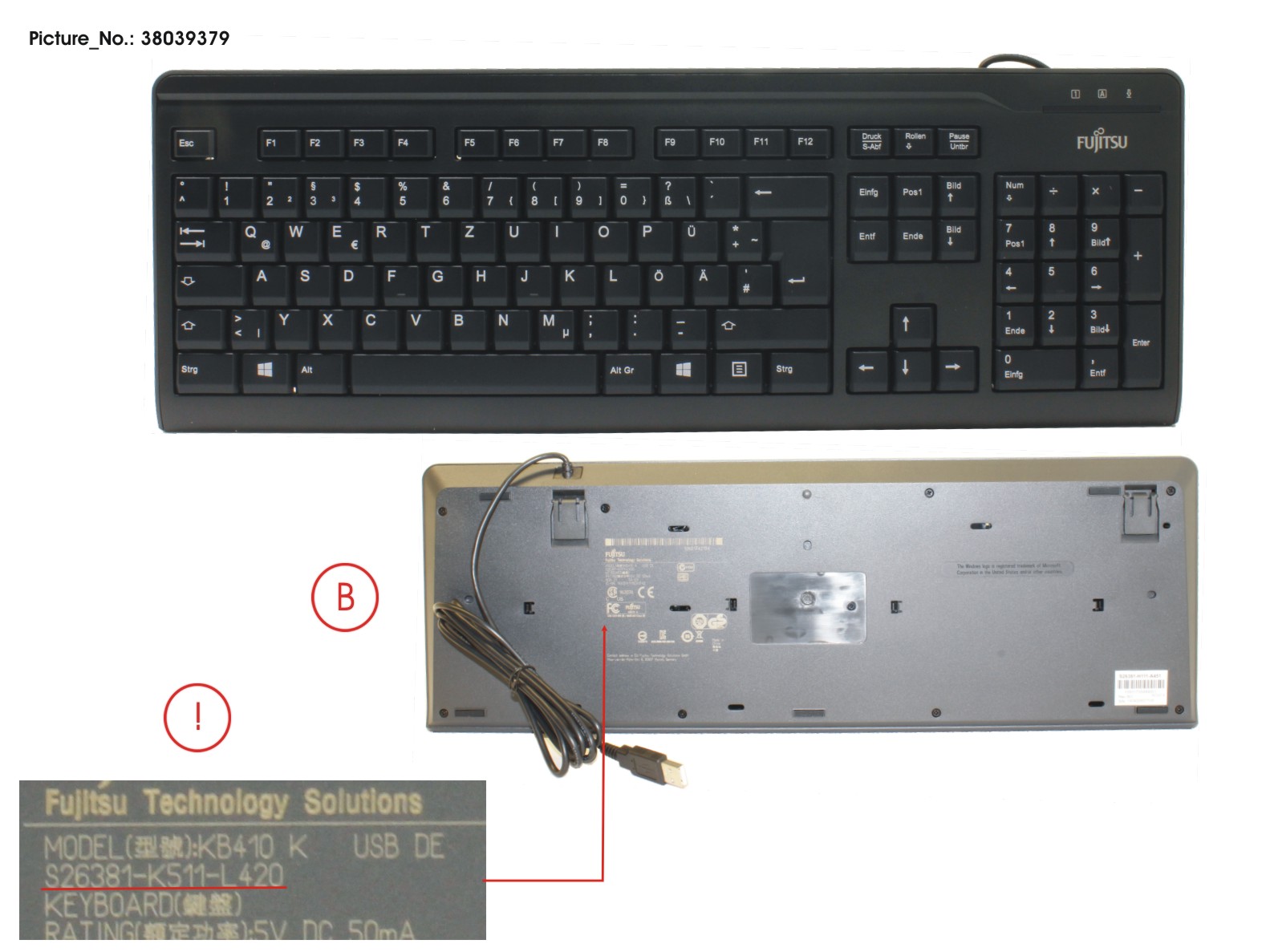 FUJITSU Tastatur KB410 PS2 BLACK DE (QWERTZ)