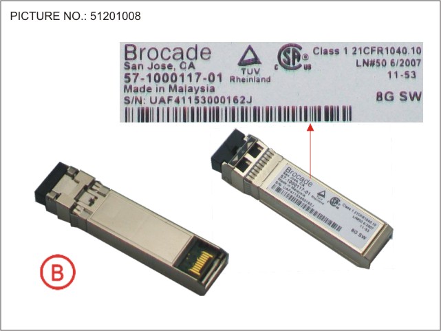 SFP,BROCADE 8GB SWL SFP+ 1-PK