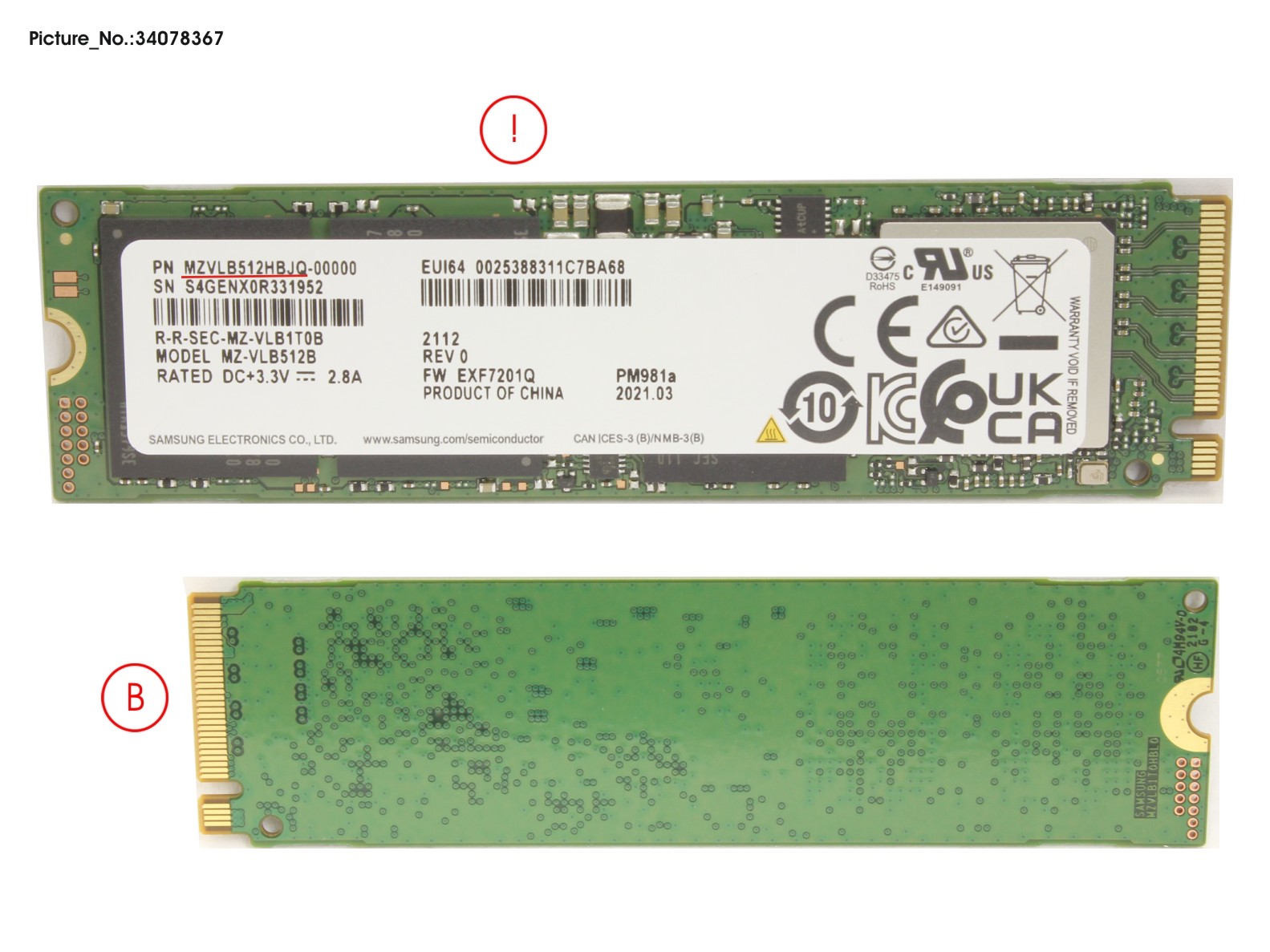 SSD PCIE M.2 2280 512GB PM981A