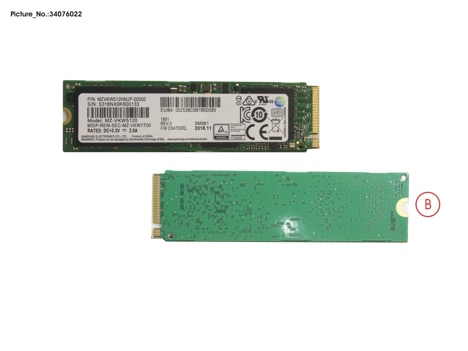 SSD PCIE M.2 2280 SM961 512GB(NON-SED)