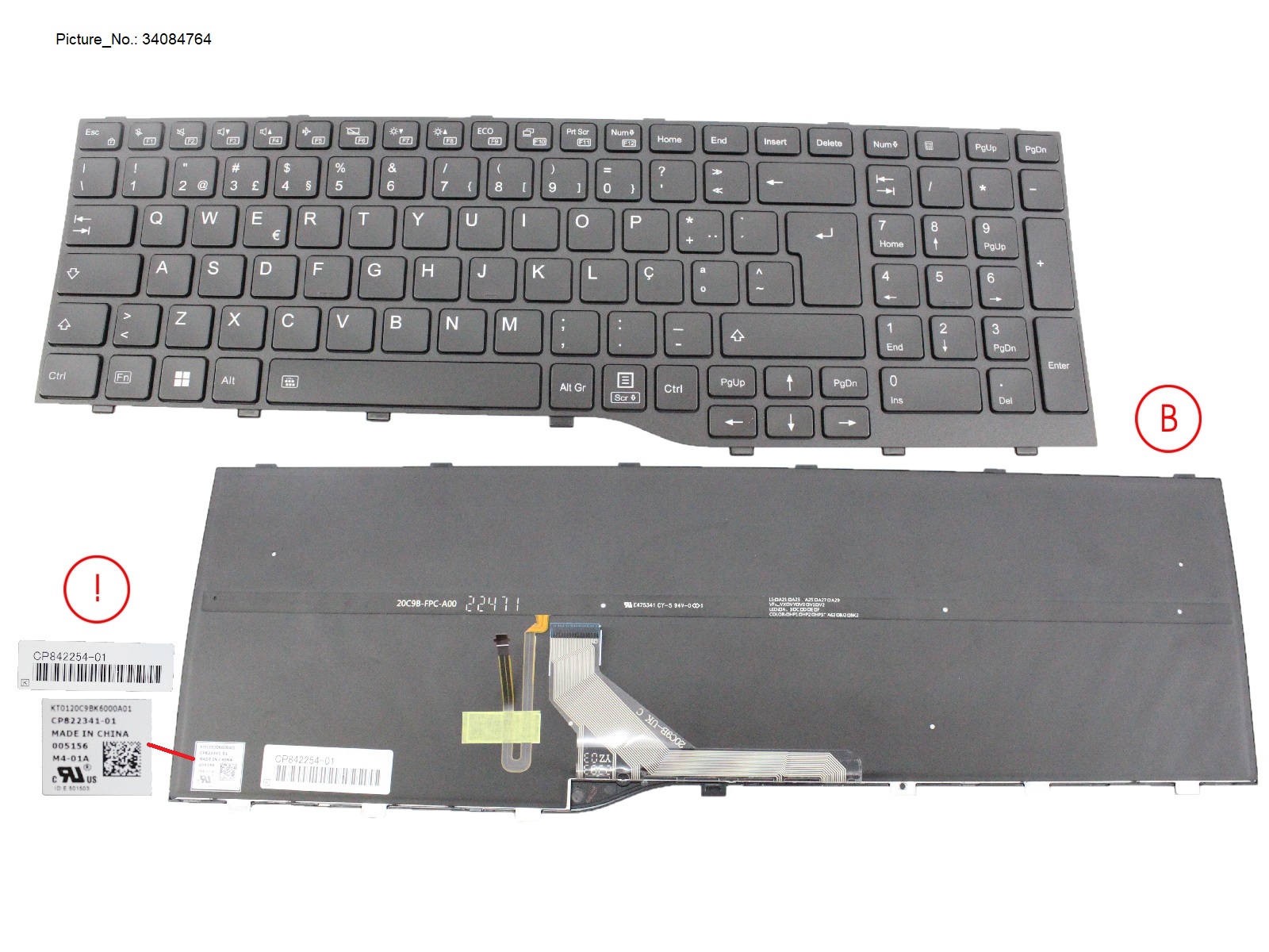 FUJITSU KEYBOARD BLACK W/ BL PORTUGAL (NEW_FN)