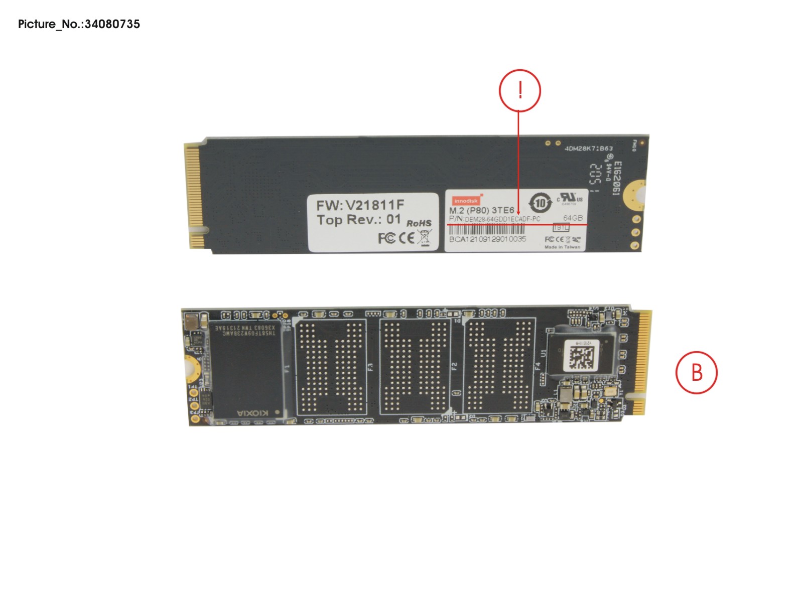 SSD PCIE M.2 2280 64GB 3TE6