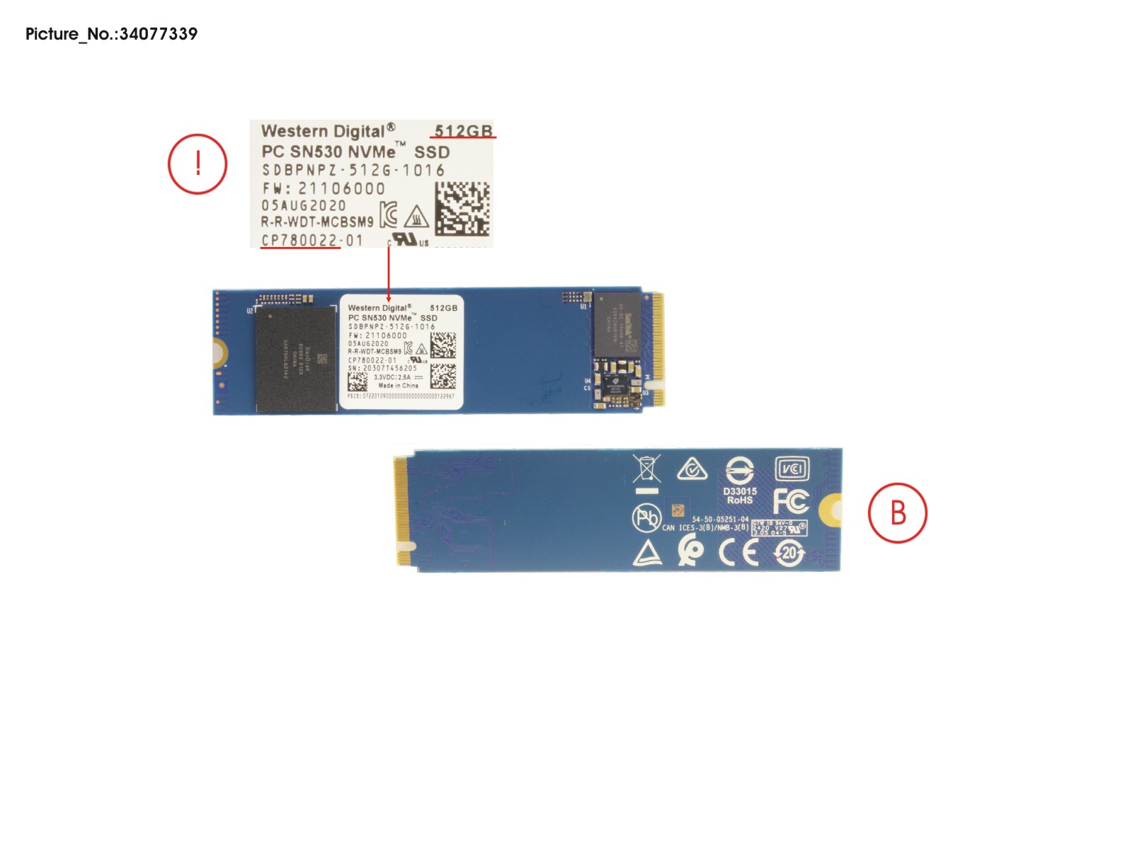 SSD PCIE M.2 2280 SN530 512GB (NON-SED)