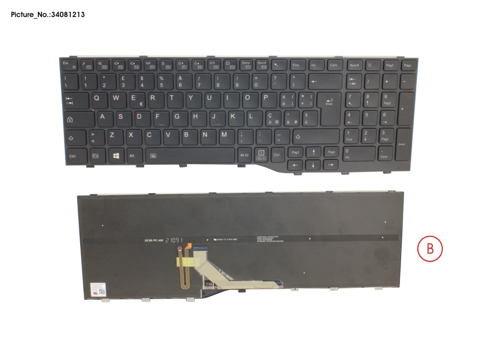 KEYBOARD BLACK W/ BL ITALY