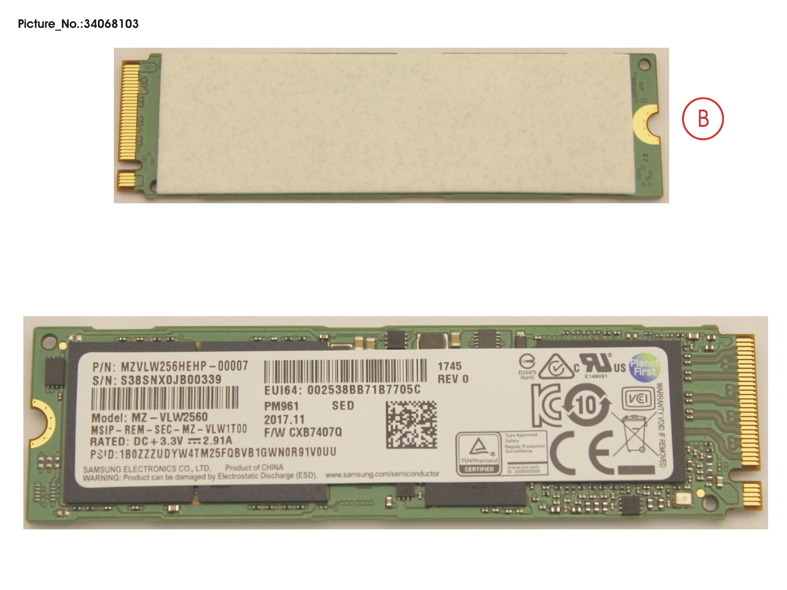 SSD PCIE M.2 2280 256GB(FDE)W/RUBBER