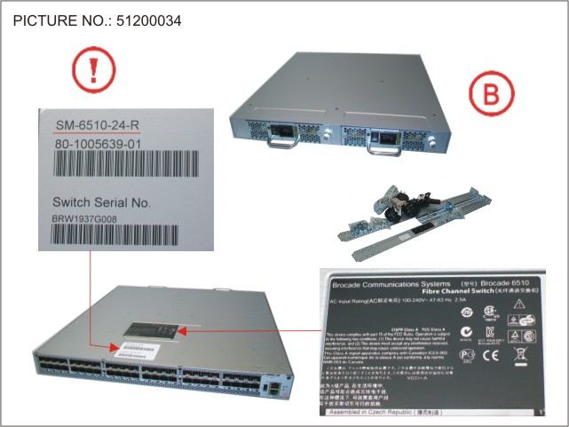 BROCADE 6510, 24P, 0 SFP, SIDE EX. AIR