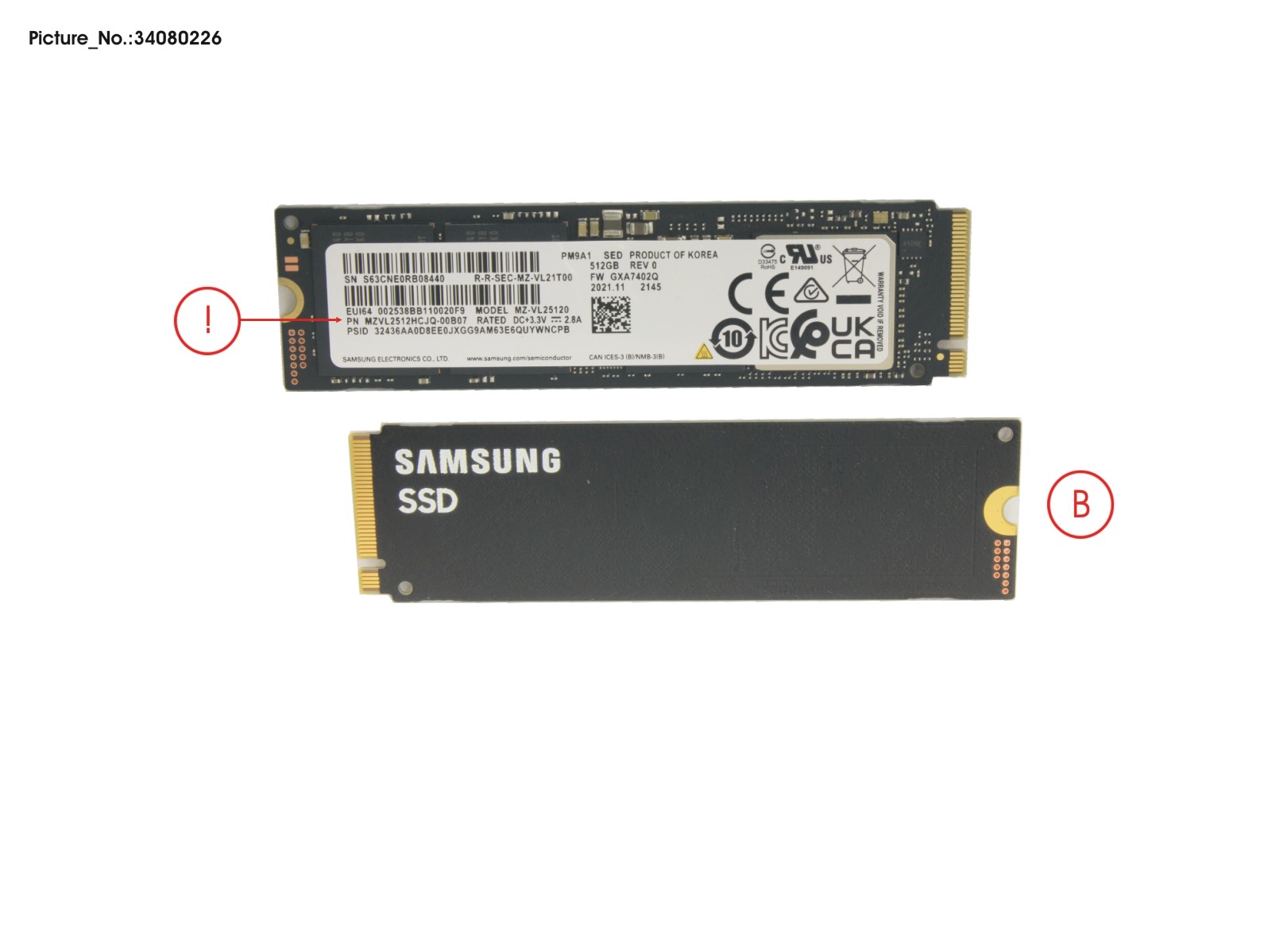 SSD PCIE M.2 PM9A1 G4 512GB(SED)