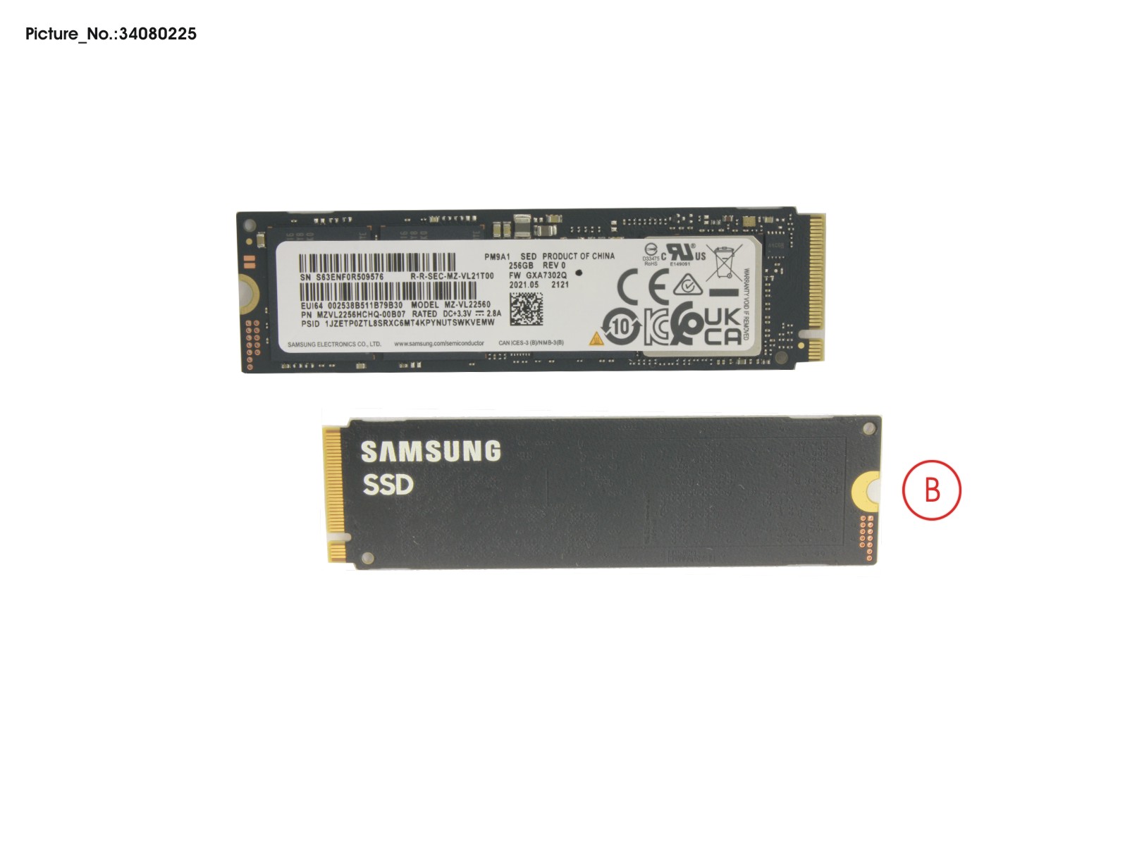SSD PCIE M.2 PM9A1 G4 256GB(SED)
