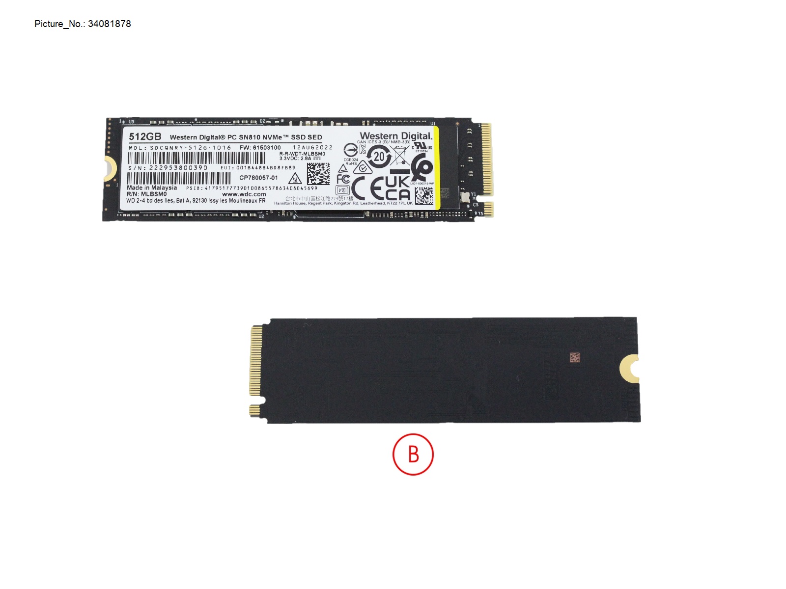 SSD PCIE M.2 2280 512GB SN810 (SED)