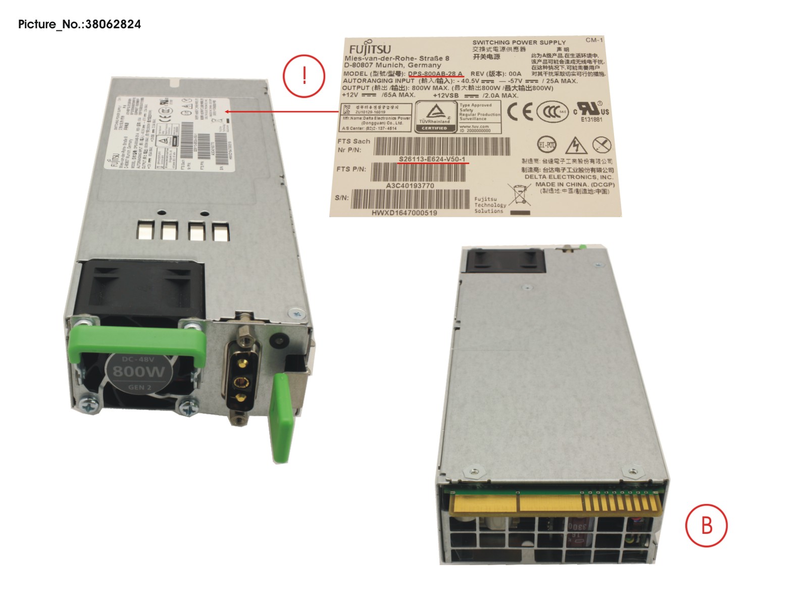 FUJITSU MODULAR PSU DC -48V 800W PLATINUM HP