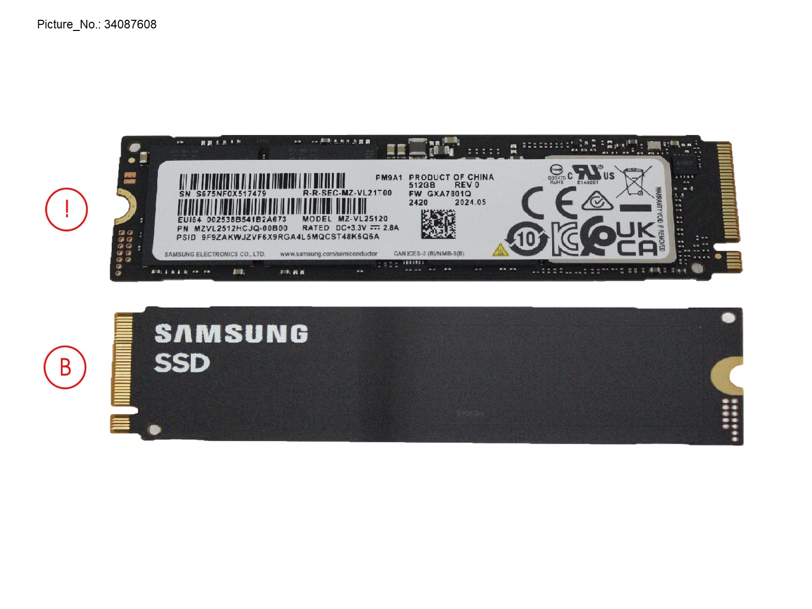 SSD PCIE M.2 2280 512GB (PM9A1 NON-SED) SSD PCIE M.2 2280 512GB (PM9A1 NON-SED)