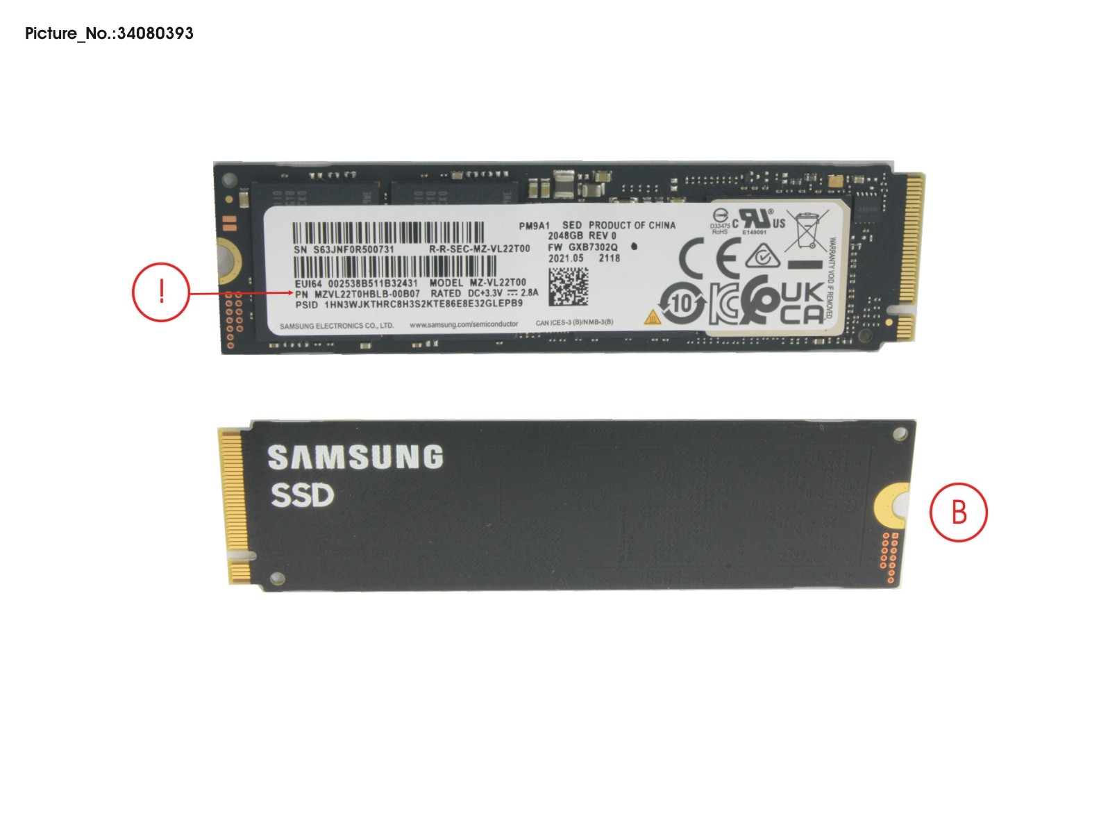 SSD PCIE M.2 2280 2TB PM9A1 (SED)