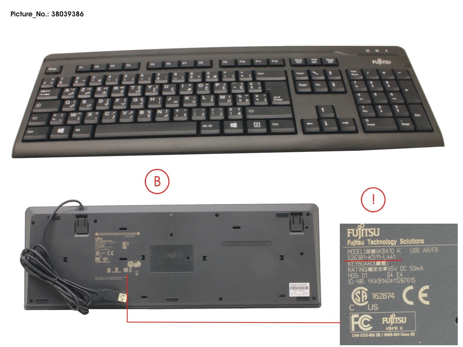 FUJITSU KB410 USB BLACK AR/FR