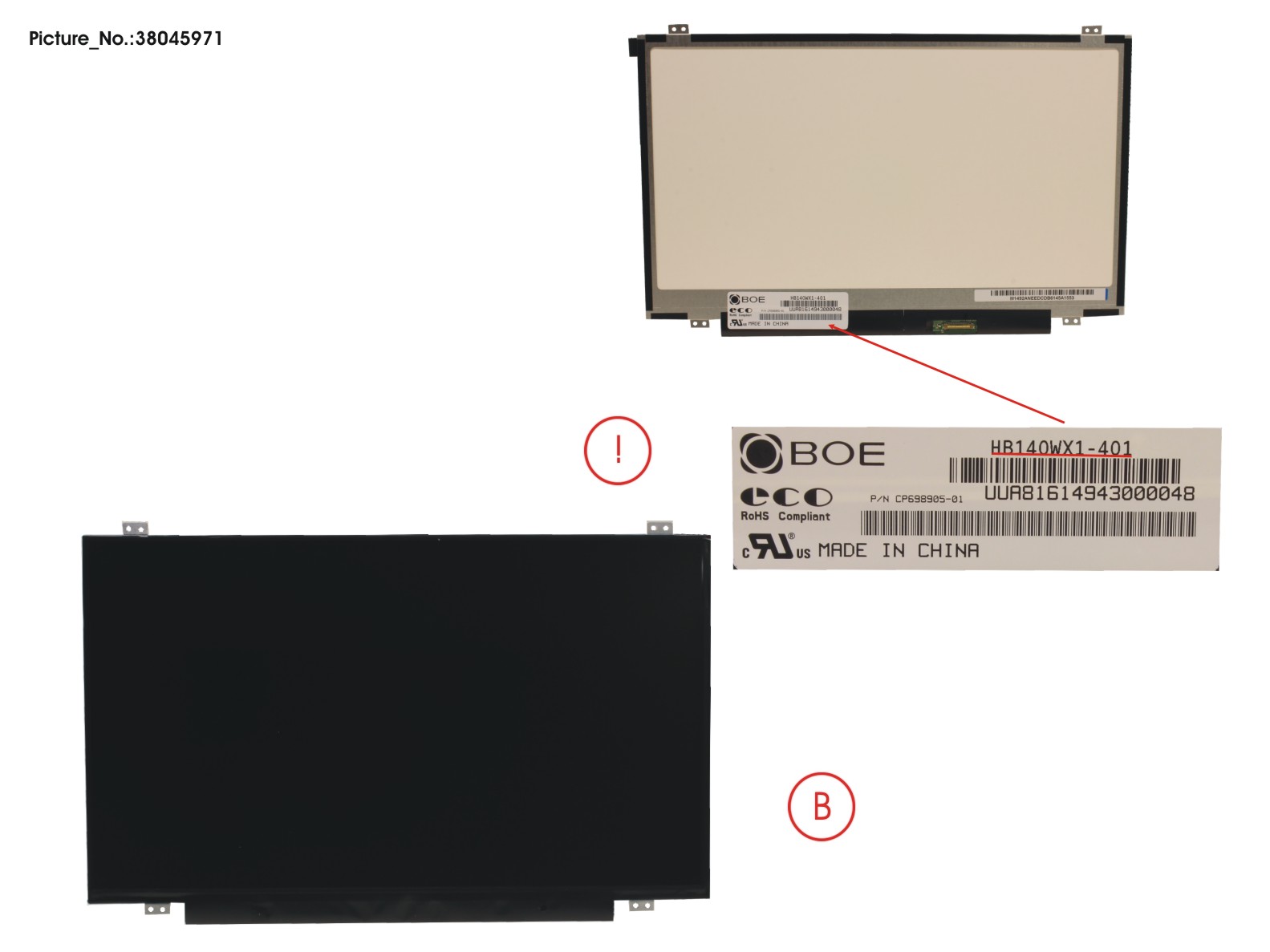 LCD PANEL BOE AG, HB140WX1-401(EDP,HD)