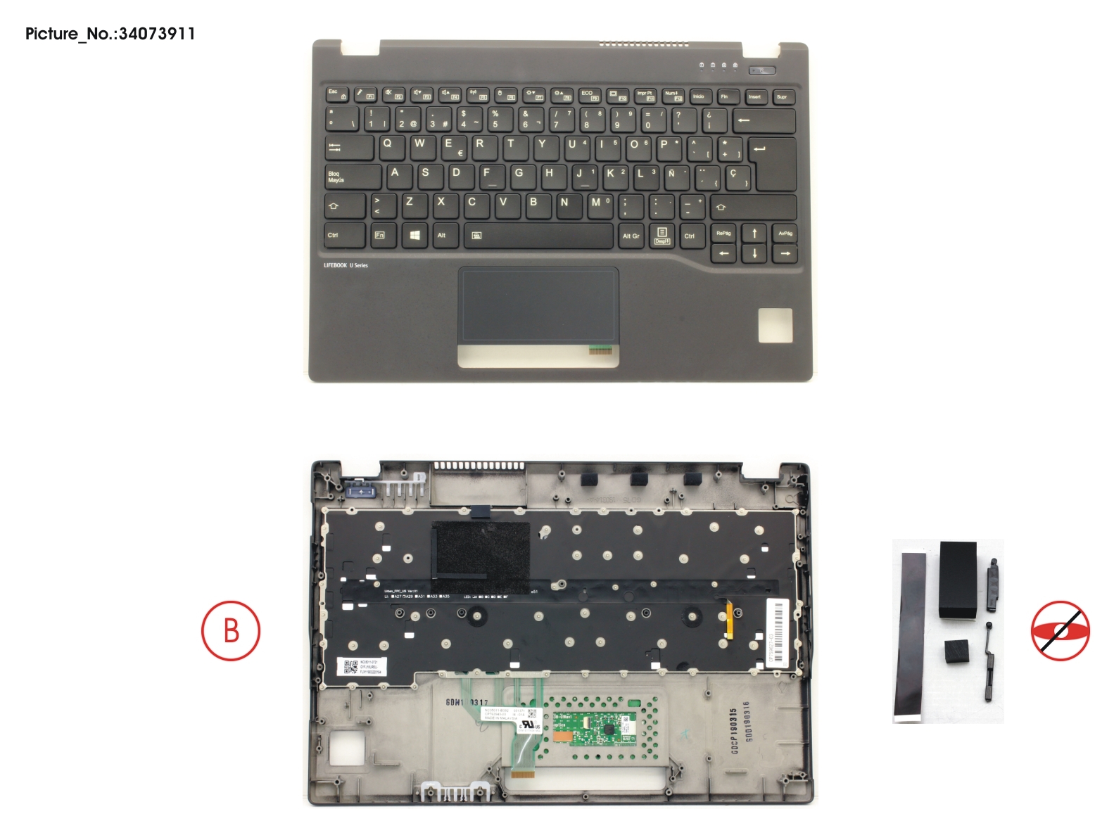 UPPER ASSY INCL. KEYB SPAIN FOR PV