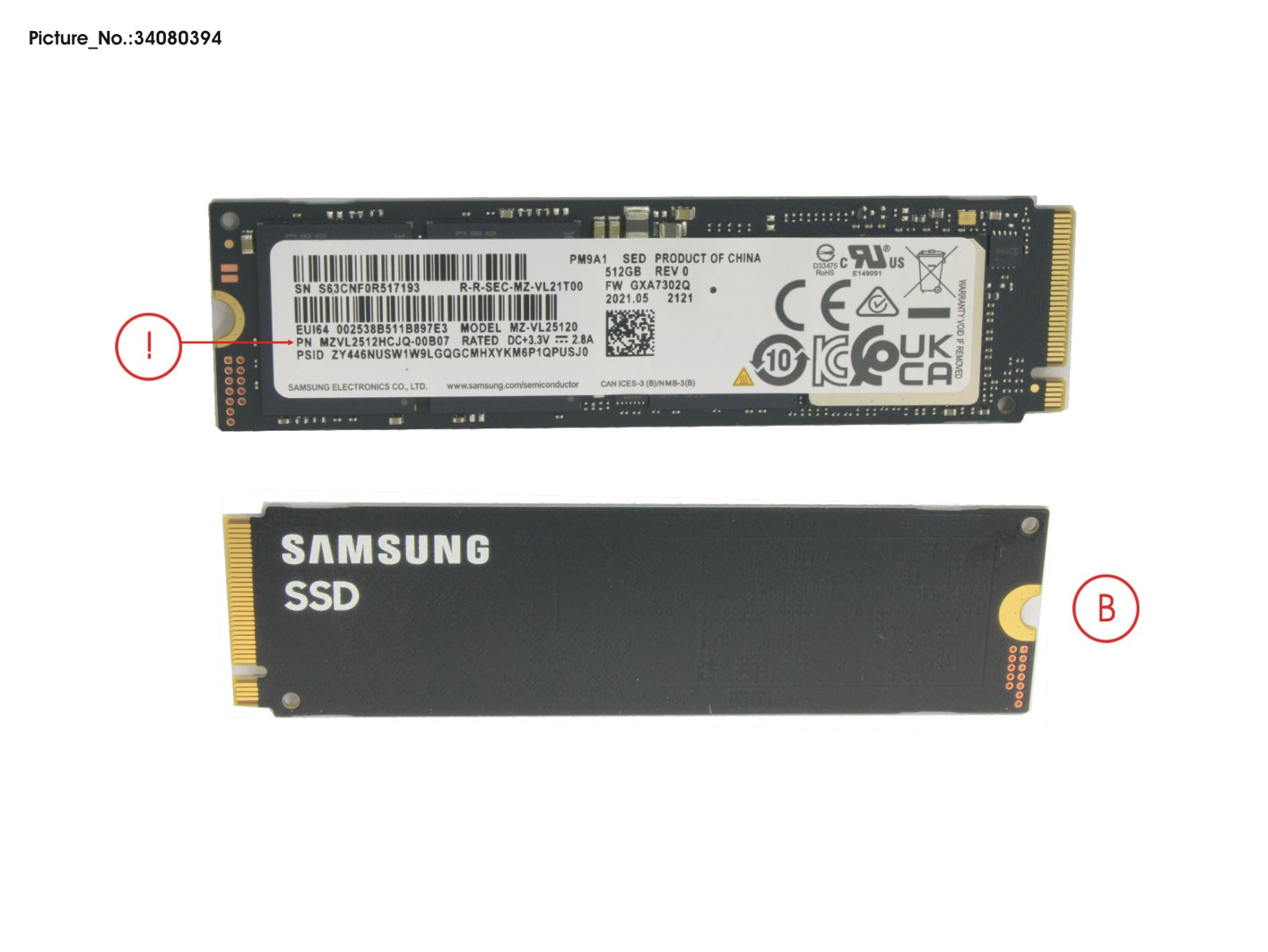 SSD PCIE M.2 2280 512GB PM9A1 (SED)
