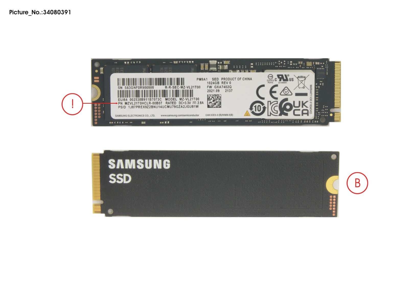 SSD PCIE M.2 2280 1TB PM9A1 (SED)